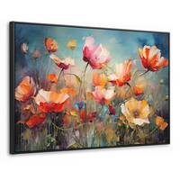 LEINWAND Bilder mit Rahmen - Blumen - Aquarell - Kunst - Botanisch - Natur - 140x90 - Orange, Textil (140/90cm) - MuchoWow