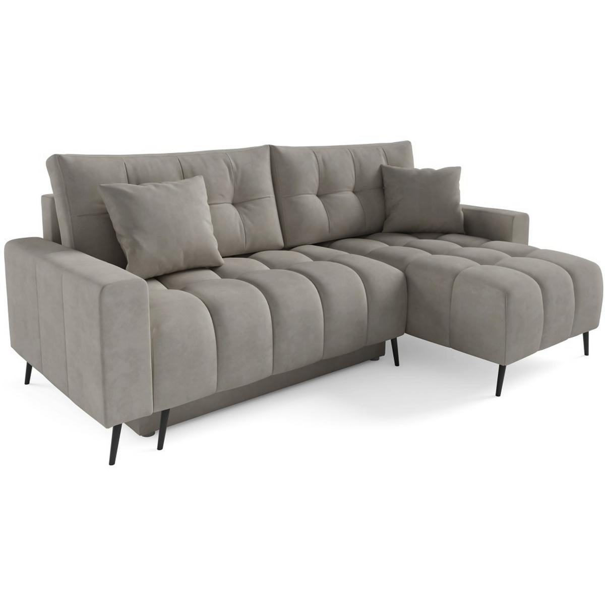 ECKSCHLAFSOFA Denver im Veloursstoff, Dunkelbeige - Greige/Schwarz, Textil (232/148cm) - Beautysofa
