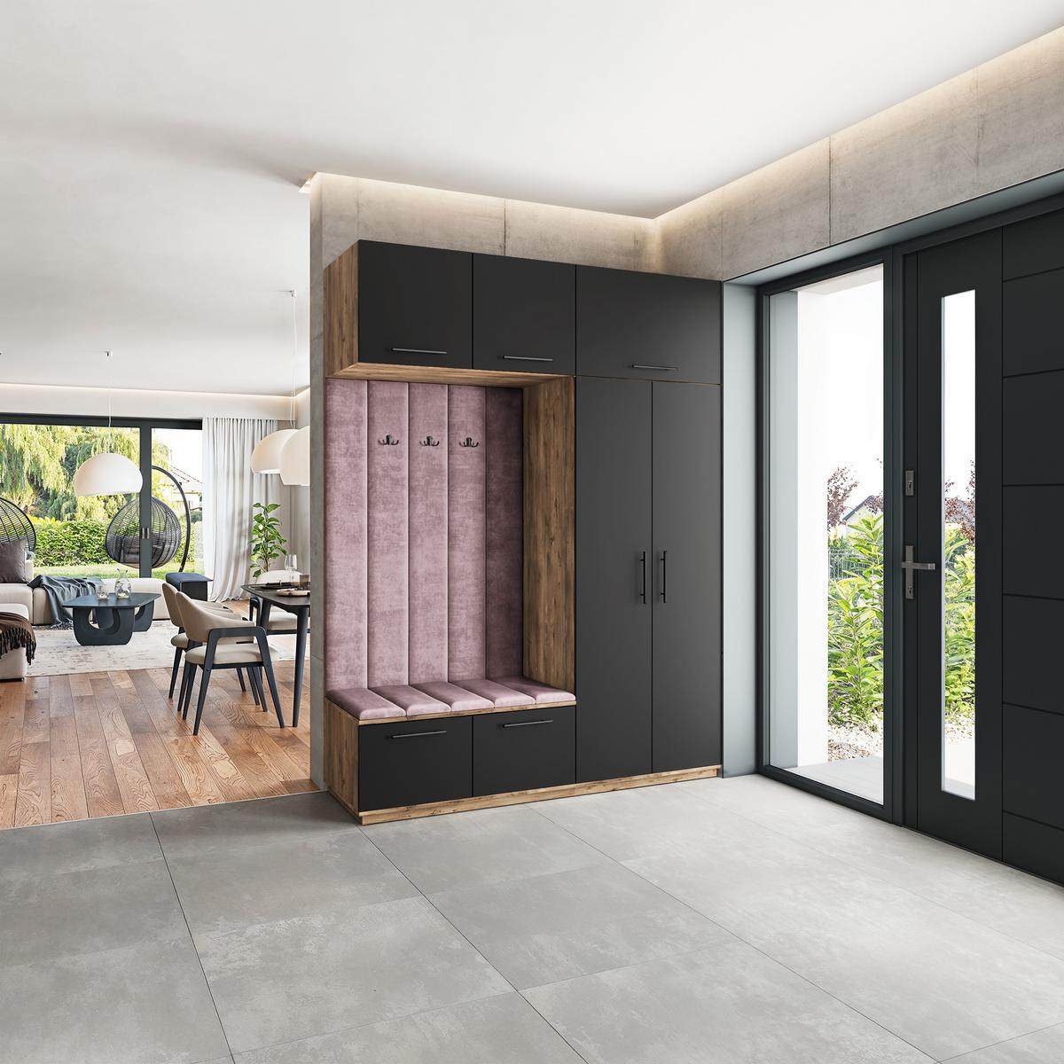 GARDEROBENSCHRANK REMA 180/240/60 cm Modern Garderobe-Set Eiche Lefkas - Eichefarben/Lila, Holzwerkstoff (180/240/60cm) - MASSENO