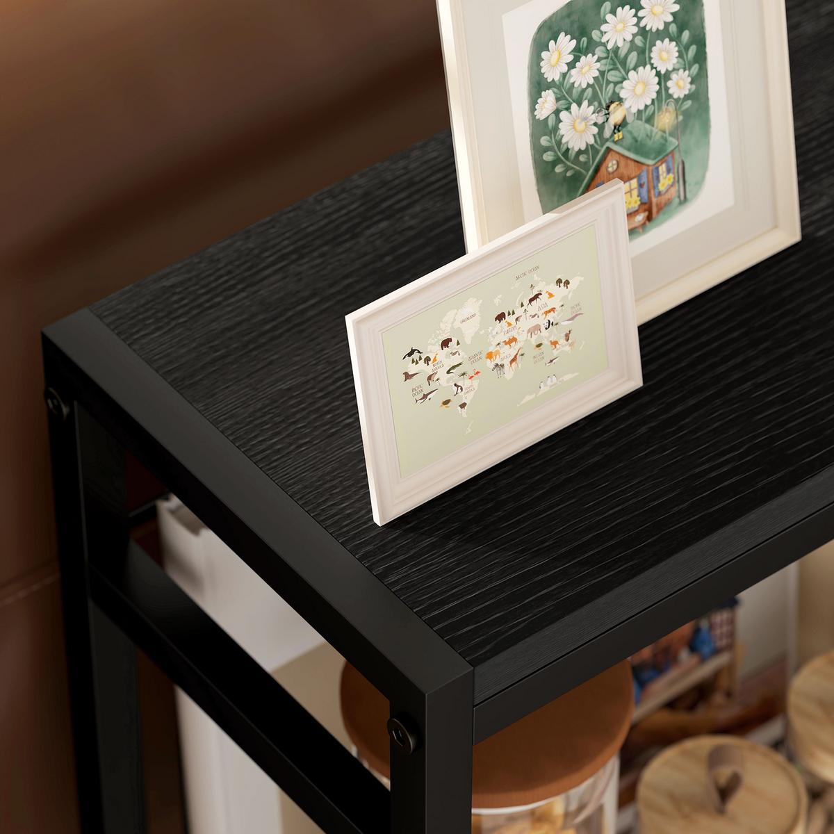 BEISTELLTISCH kleiner Couchtisch mit 2 Ablagen, Stahlrahmen für Wohnzimmer - Schwarz, Karton (43/18/62.5cm) - HOMCOM