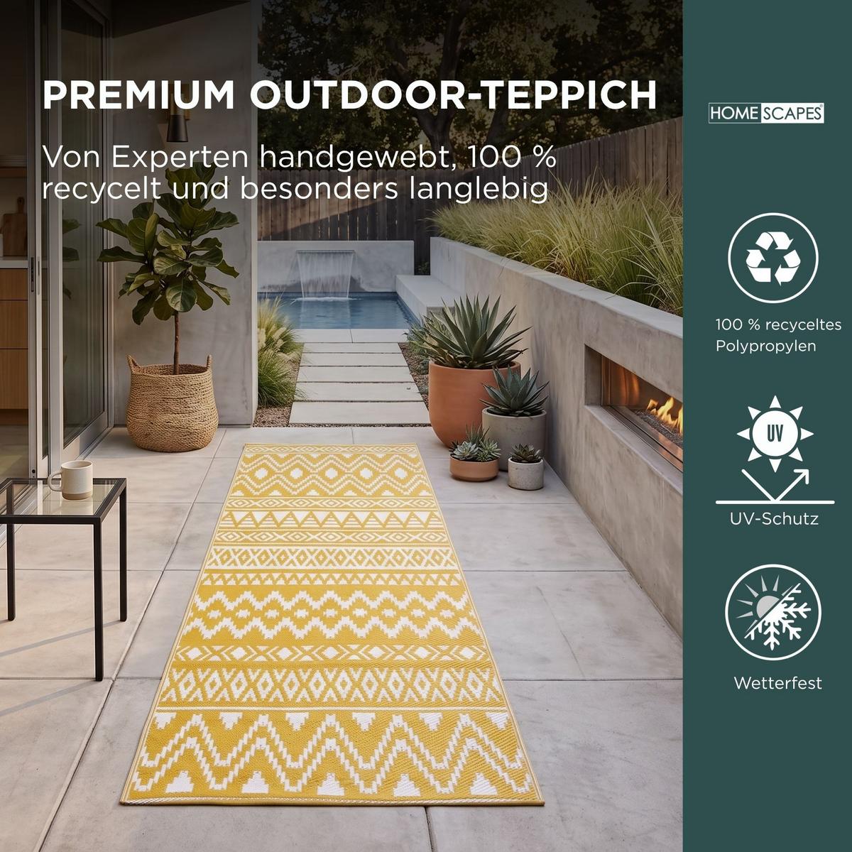 OUTDOORTEPPICH-LÄUFER Anna, Ethno-Muster 75/200 cm - Gelb, Kunststoff (75/200cm) - Homescapes