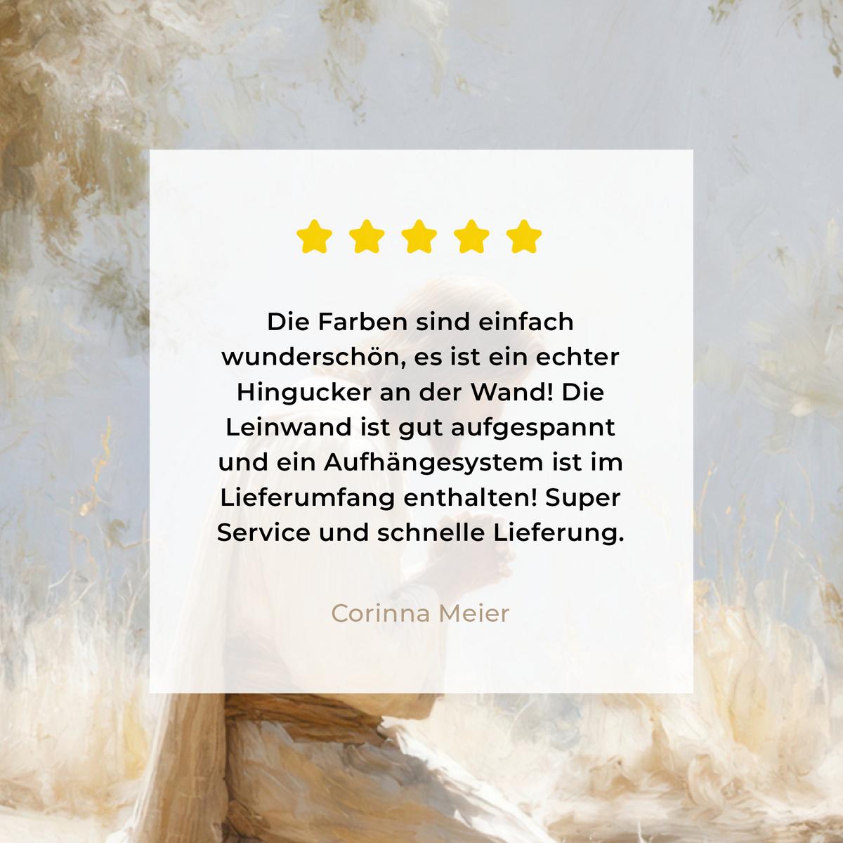 LEINWANDBILD Jesus - Kniend - Waldlandschaft - Betend Deko Groß 90x90 cm - Beige/Hellblau, Textil (90/90cm) - MuchoWow