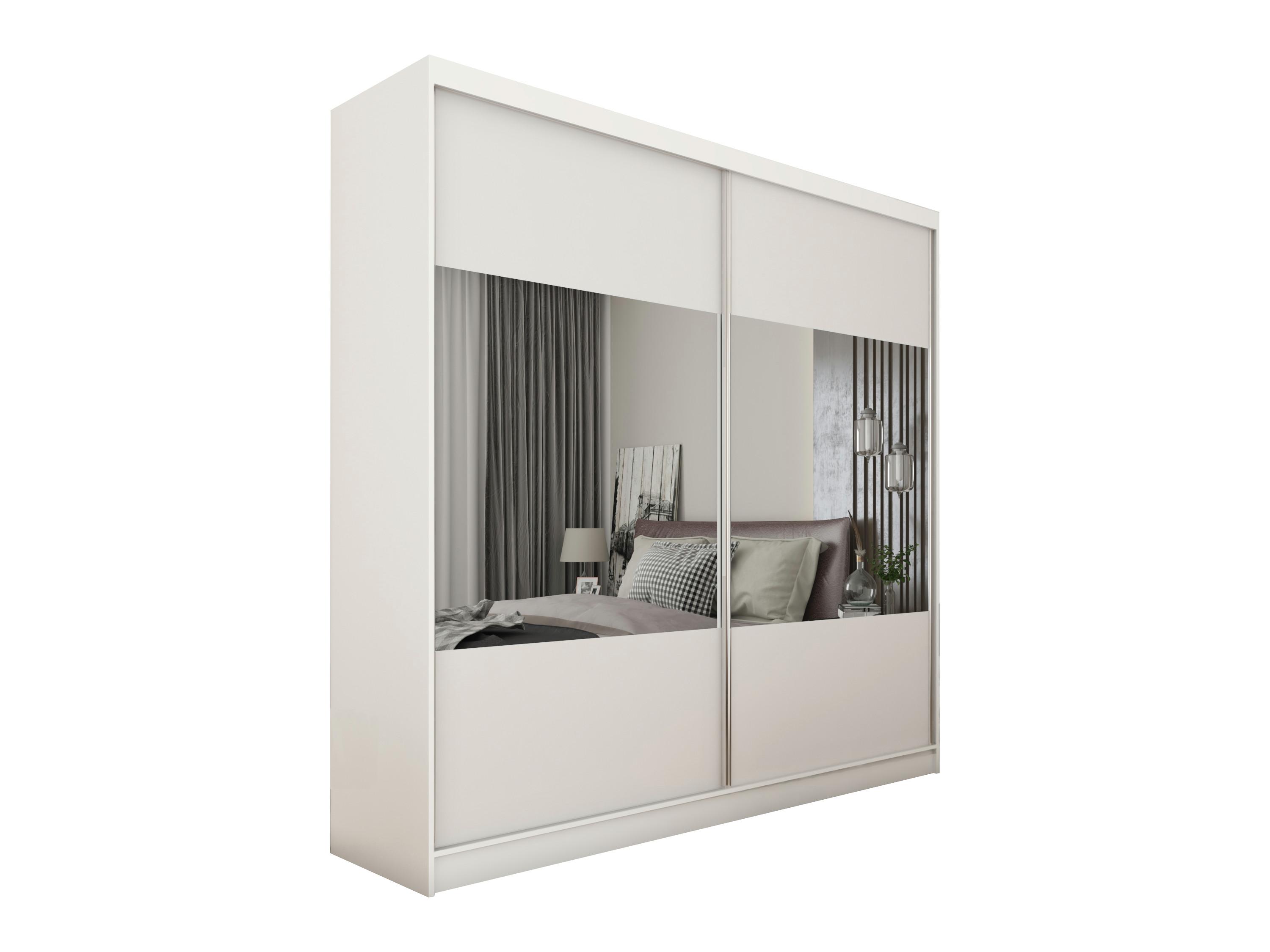 KLEIDERSCHRANK mit Spiegel-Schiebetüren und Aluminium-Leisten, LED-Beleuchtung - CELI - 200 cm Weiß - Weiß, Holzwerkstoff (200/216/61cm) - ALTDECOR