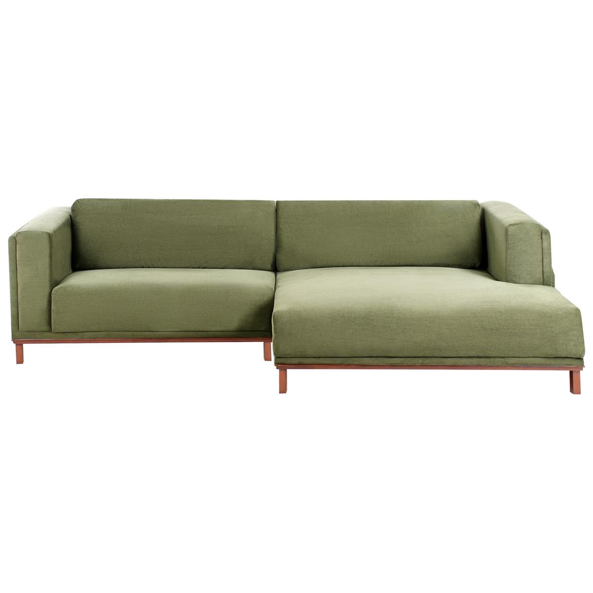 ECKSOFA 4-Sitzer Cord Grün linksseitig Veng - Hellbraun/Braun, Textil (310/155cm) - Beliani