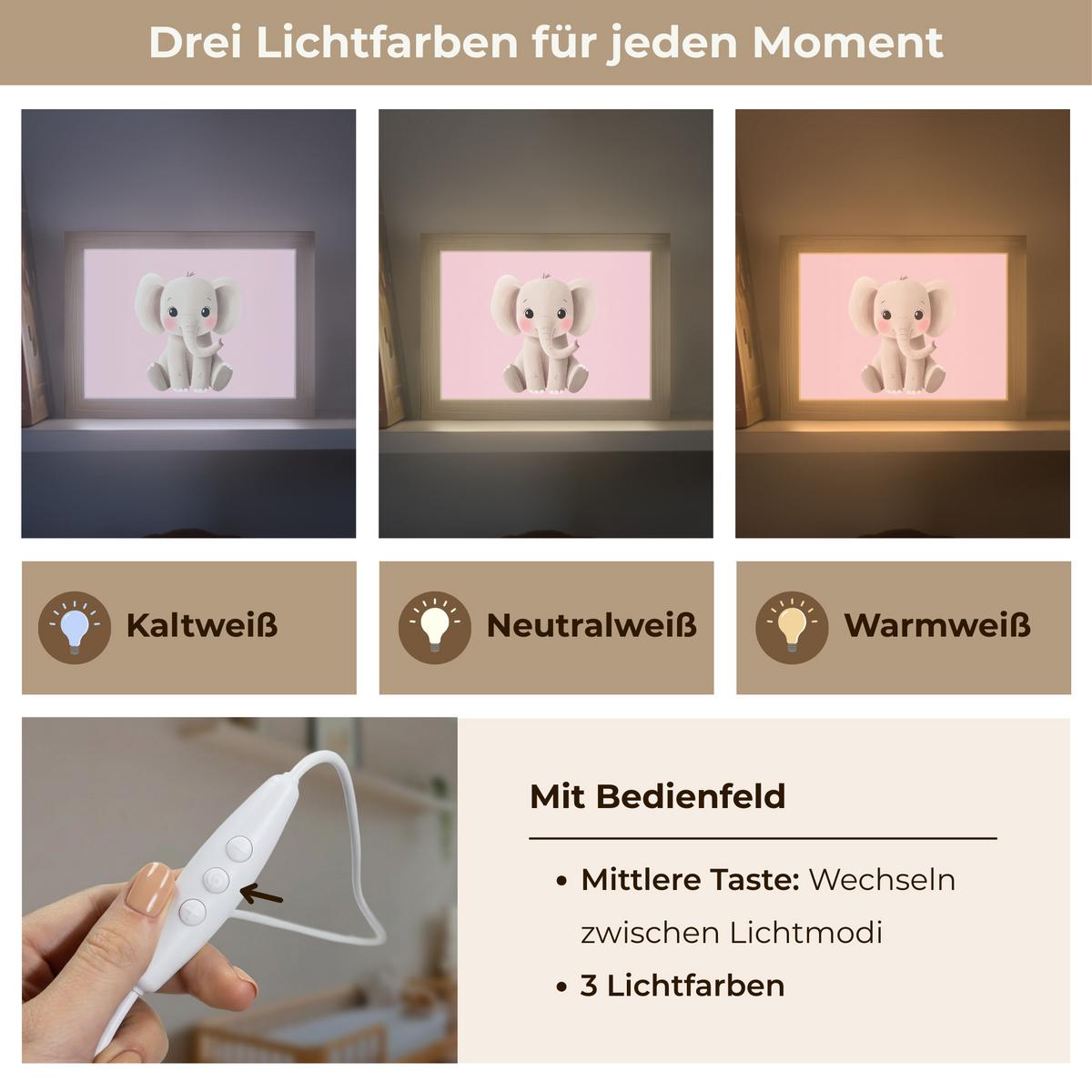 NACHTTISCHLAMPE Elefant - Baby - Rosa - Cartoon 20x15 cm - Rosa, Holzwerkstoff (8/20/15cm) - OnlyWow