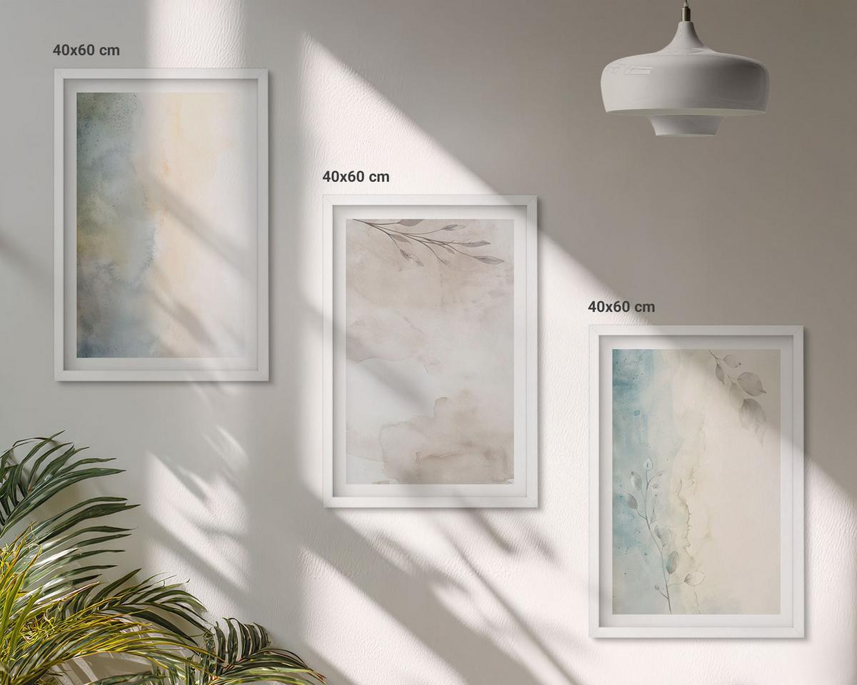 BILDER SET 3er Set - 40x60 cm Weißer Rahmen - Zarte Aquarellkartons - Weiß, Kunststoff (40/60cm) - TULUP