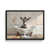 POSTER MIT RAHMENGERAHMTES BILD Esel - Tiere - Badewanne - Schaumstoff 80x60 cm - Weiß, Papier (80/60cm) - MuchoWow