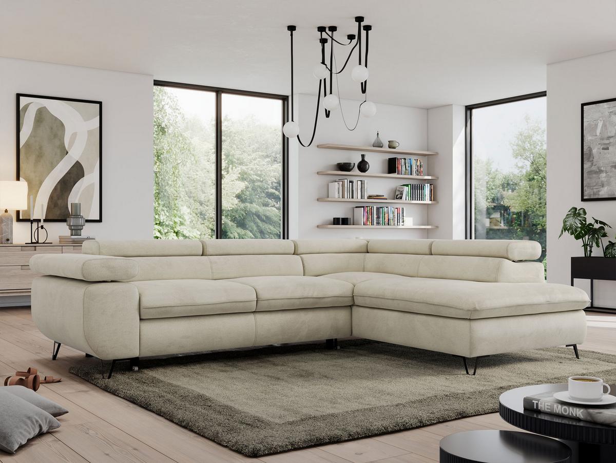 ECKSOFA PEDRO L Beige Velvet - Rechts Seite - Beige/Schwarz, Textil/Metall (273/208cm) - MKS