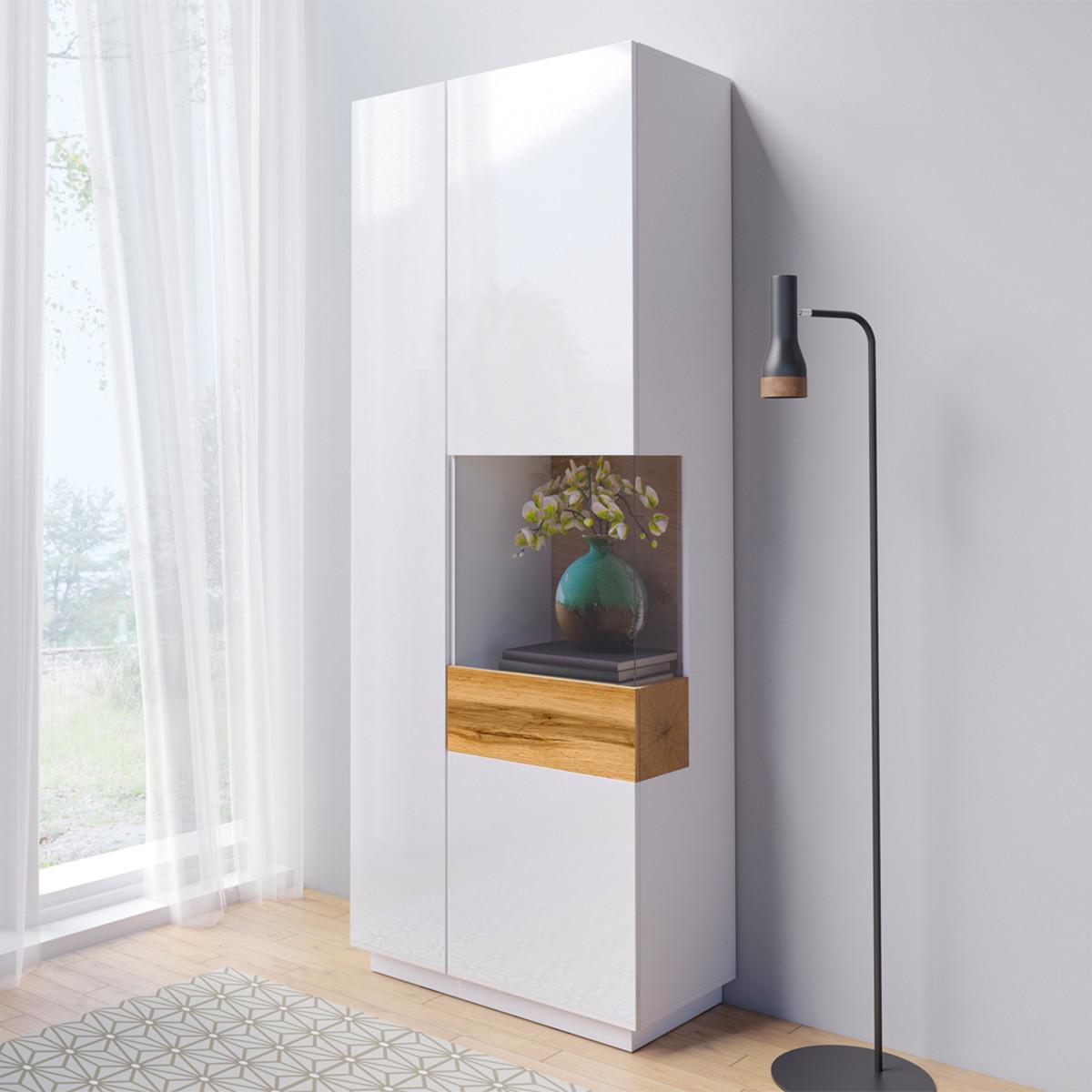 VITRINE Andrea Weiß und Holz - Weiß, Holzwerkstoff (80/207/40cm) - Petits-meubles