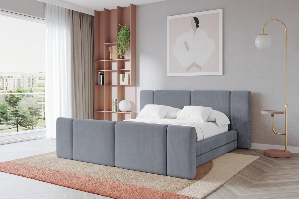 POLSTERBETT mit Bettkasten, Fußteil und Lattenrost, Bett mit Matratze H3/H4 - TEVO-Z 140x200 Grau - Grau, Holzwerkstoff/Textil (140/200cm) - ALTDECOR