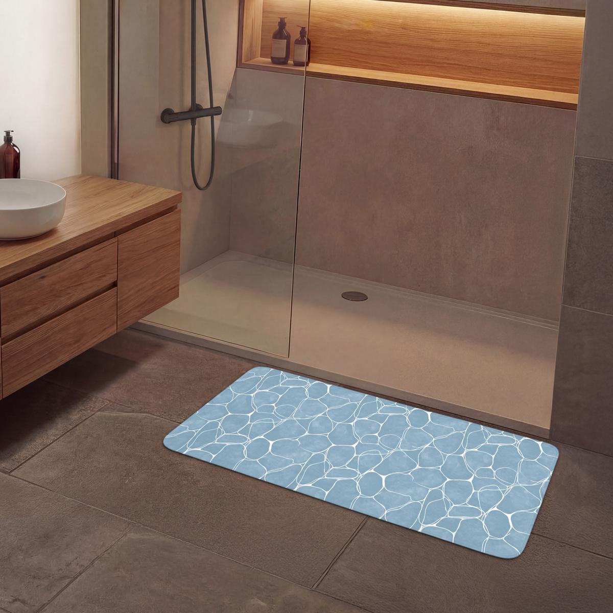 BADEMATTE Organisch - Muster - Blau 120x60 cm - Hellblau, Textil (120/60cm) - OnlyWow