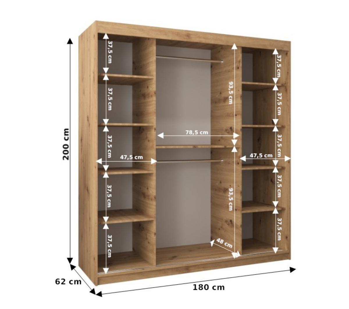SCHWEBETÜRENSCHRANK 200/180/62 2-türig - Silberfarben/Weiß, Holz/Kunststoff (180/200/62cm) - MÖBEL KRYSPOL
