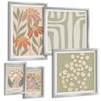 BILDER SET 5er Set - 50x50 cm & 20x30 cm & 40x60 cm Silberner Rahmen - Botanische Motive, Pariser Minimalismus - Silberfarben, Kunststoff (40/60cm) - TULUP