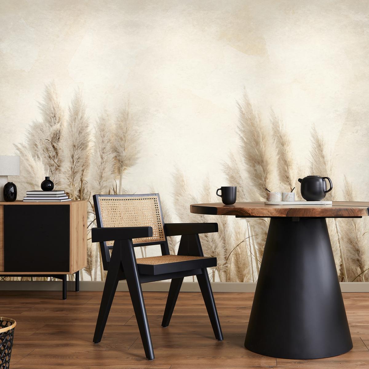 FOTOTAPETE für Schlafzimmer Boho Pampasgras Beton Pflanzen Vintage 150x105 - Beige/Braun, Papier (150/105cm) - Muralo
