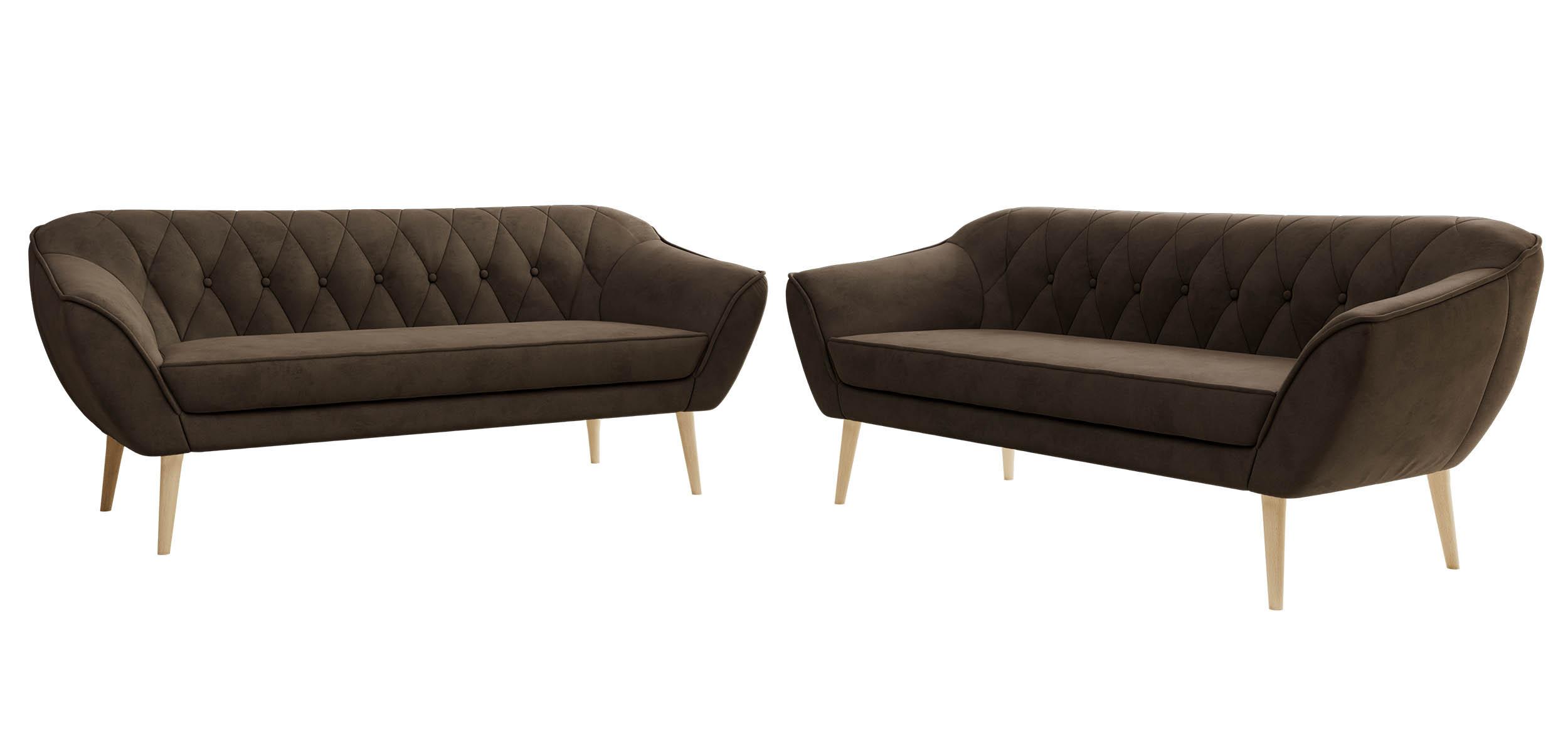 SITZGARNITUR PIRS 3+3 - Braun Velvet - Holzbeine - Dunkelbraun/Buchefarben, Holzwerkstoff/Textil (180/75/74cm) - MKS