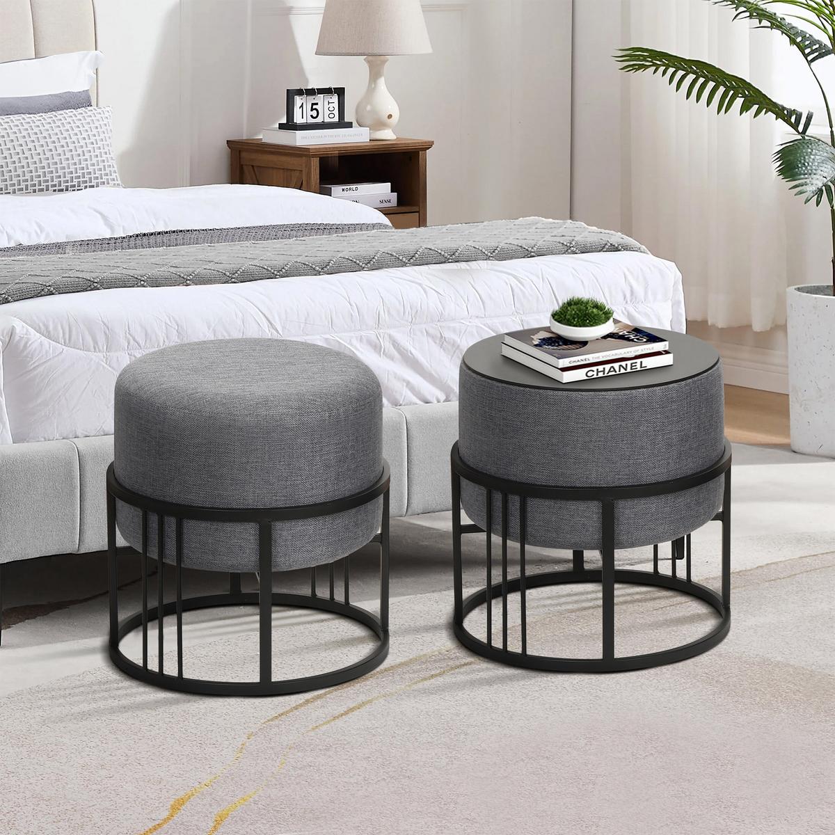 HOCKER-SET 2-TLG. Tas - Dunkelgrau/Schwarz, Holzwerkstoff/Textil (38/38/38cm) - [en.casa]