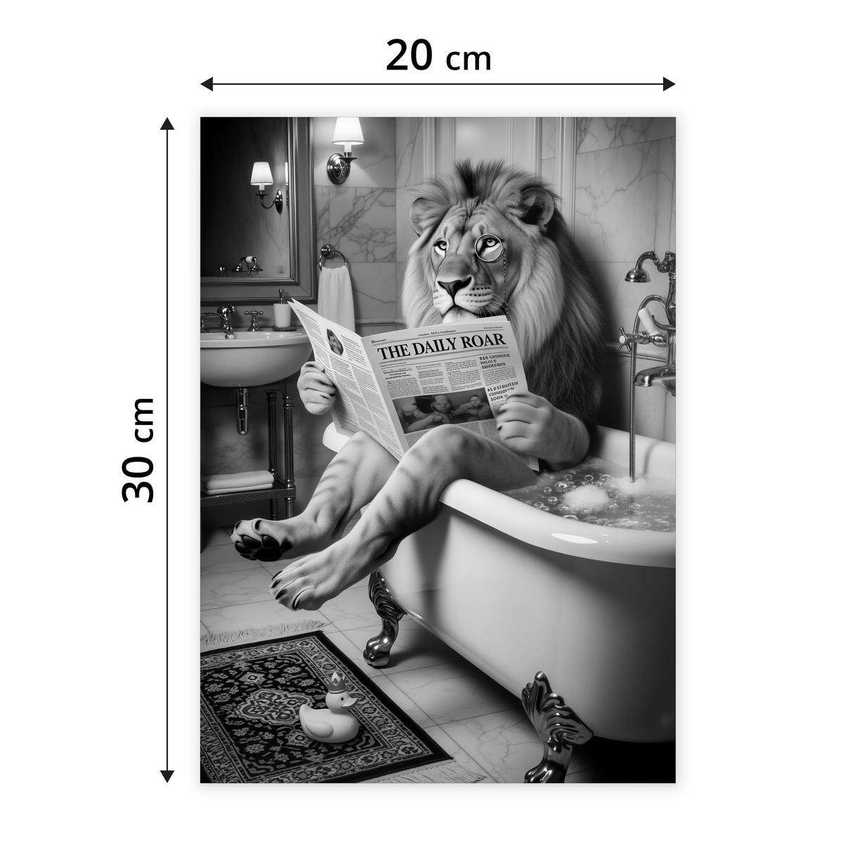 POSTER für Badezimmer WC LÖWE in Badewanne Zeitung Abstraktion 20x30cm - Schwarz/Weiß, Papier (20/30/1cm) - Muralo