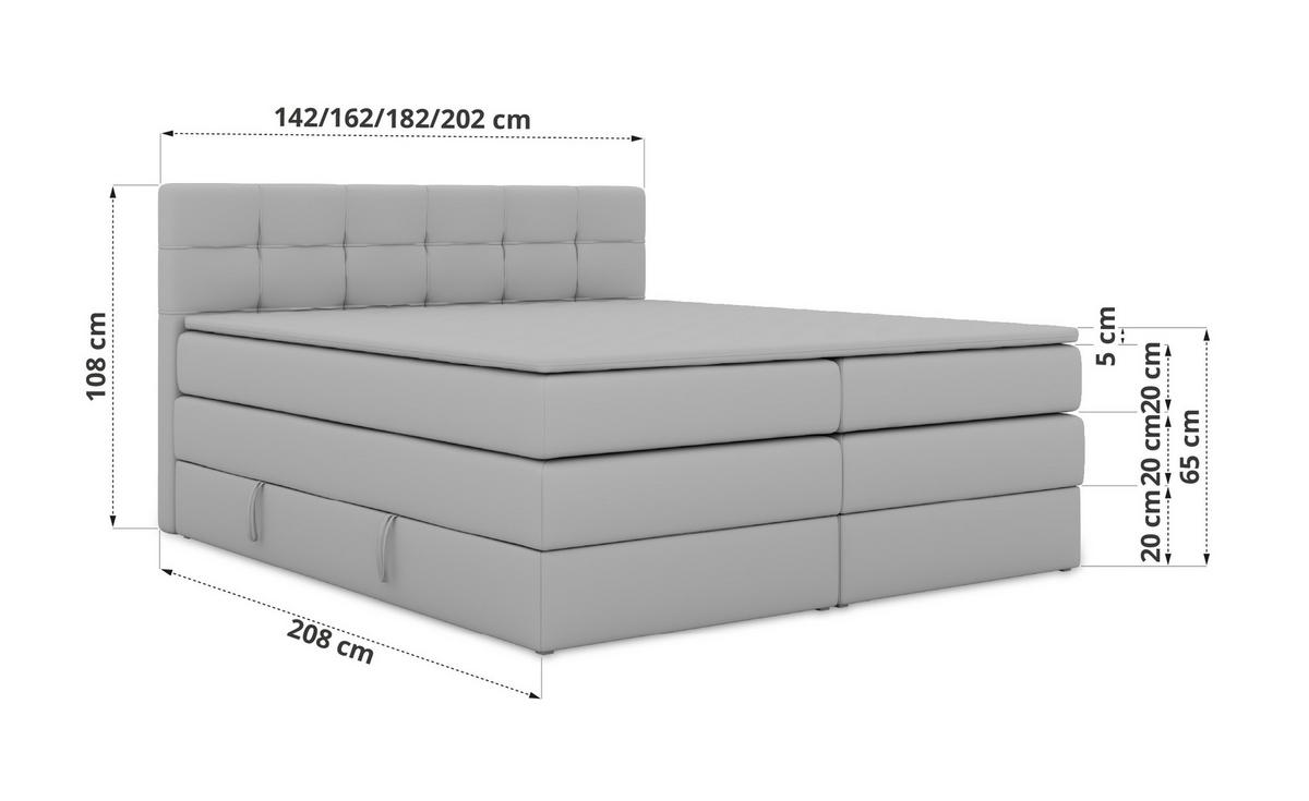 BOXSPRINGBETT SOLVEN KING 140/200 - Hellgrau Jersey - Topper Visco - H4 - Hellgrau/Schwarz, Kunststoff/Textil (140/200cm) - MKS