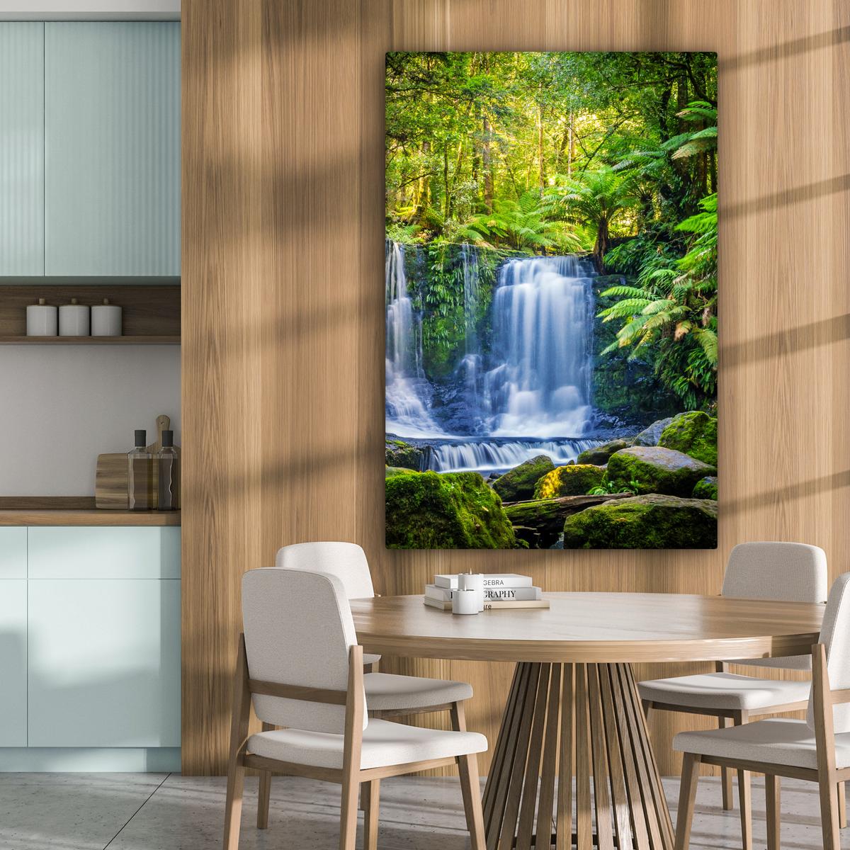 LEINWANDBILD Dschungel - Wasserfall - Australien - Pflanzen - Natur Deko XXL 80x120 cm - Dunkelgrün, Textil (80/120cm) - MuchoWow