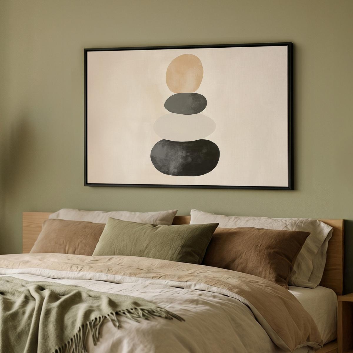 LEINWAND Bilder mit Rahmen - Japandi - Wabi sabi - Beige - 90x60 - Taupe, Textil (90/60cm) - MuchoWow