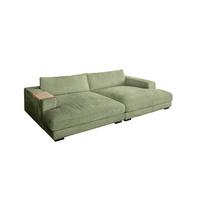 BIG SOFA MIT TABLETT MADELINE Grün Cord - Schwarz/Olivgrün, Kunststoff/Textil (290/85/170cm) - KAWOLA