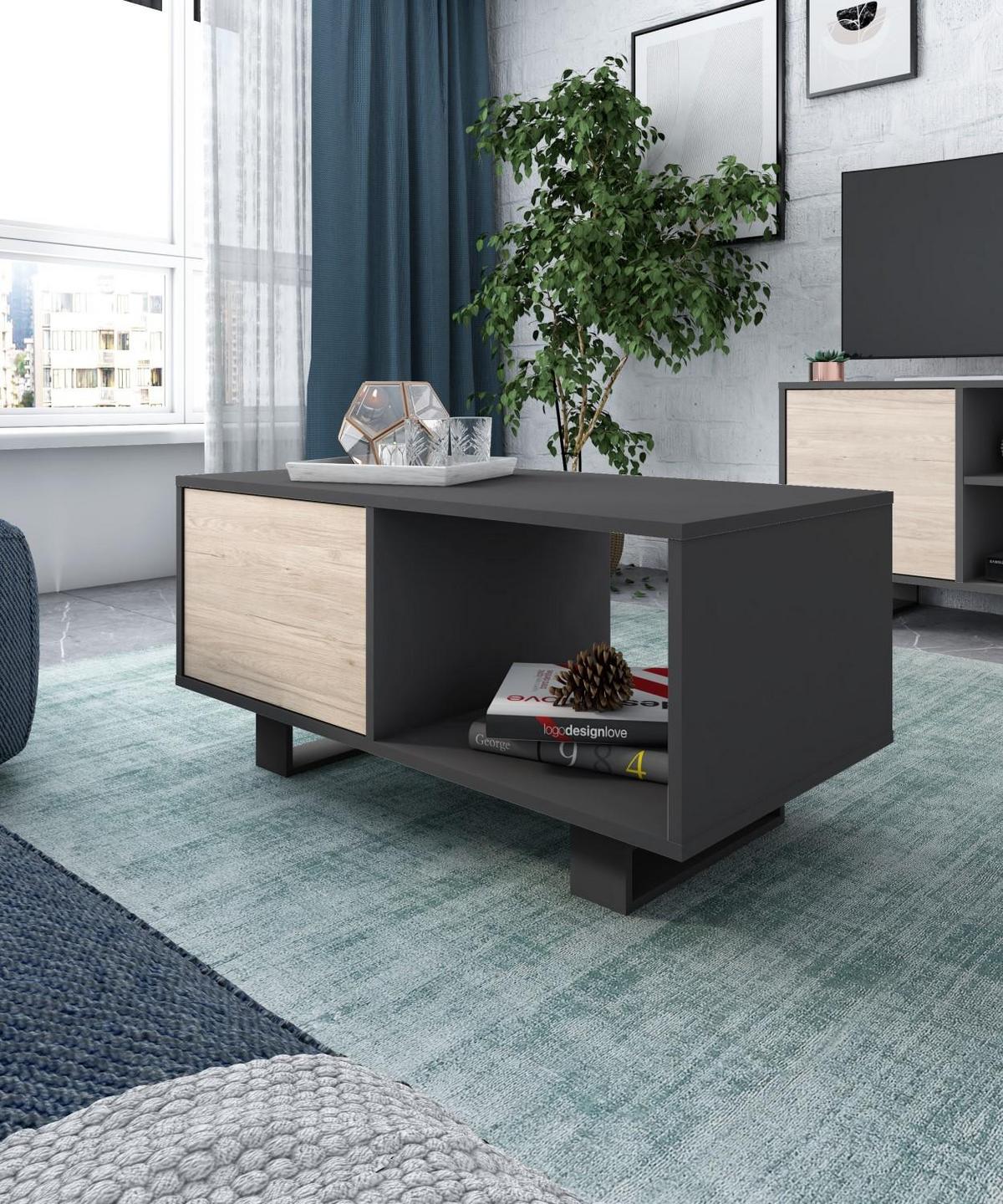 COUCHTISCH WIND, 2 Türen, grau, eiche, 92/50/45cm - Grau, Holzwerkstoff (92/50/45cm) - Skraut Home
