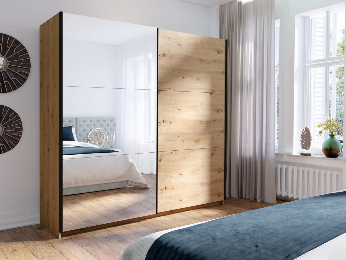 SCHWEBETÜRENSCHRANK ODRIK 200,6/207/55,3cm 2-türig mit Spiegel Eiche Artisan - Eiche Artisan, Holzwerkstoff (200.6/207/55.3cm) - MASSENO