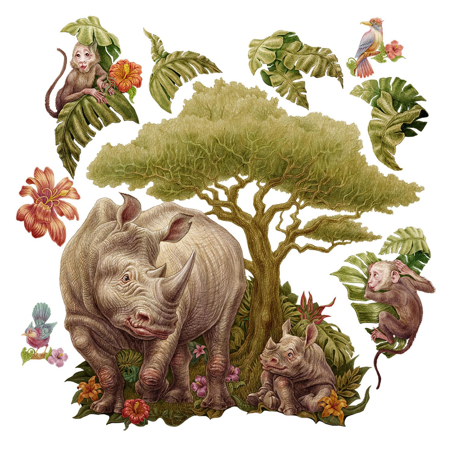 WANDAUFKLEBER 130x140cm - Wildtiersafari - Multicolor, Kunststoff (130/140/0.1cm) - Wallfluent