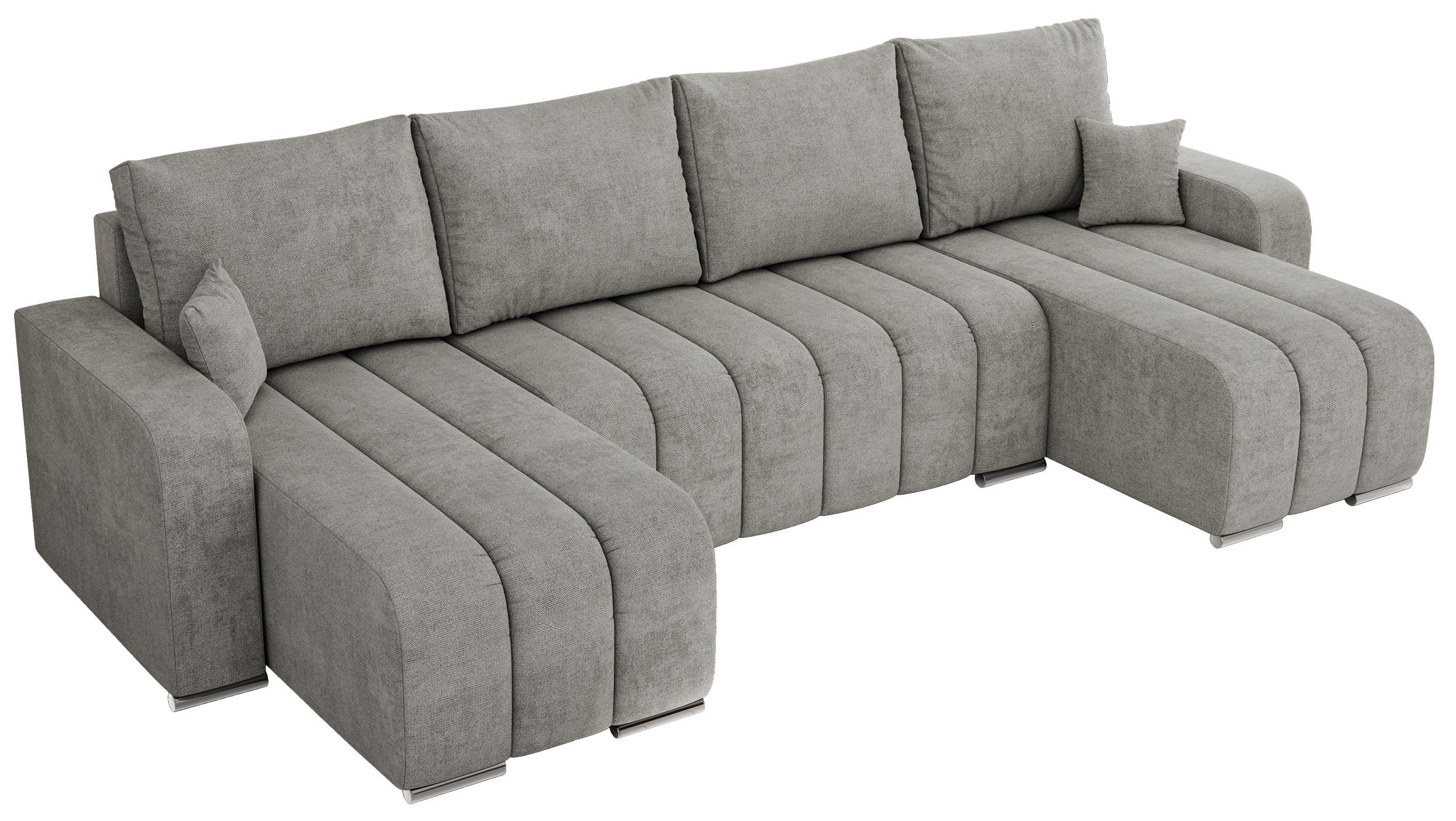 WOHNLANDSCHAFT KIRASSO U Hellgrau Struktur - Hellgrau/Grau, Textil/Metall (320/86/147cm) - MKS
