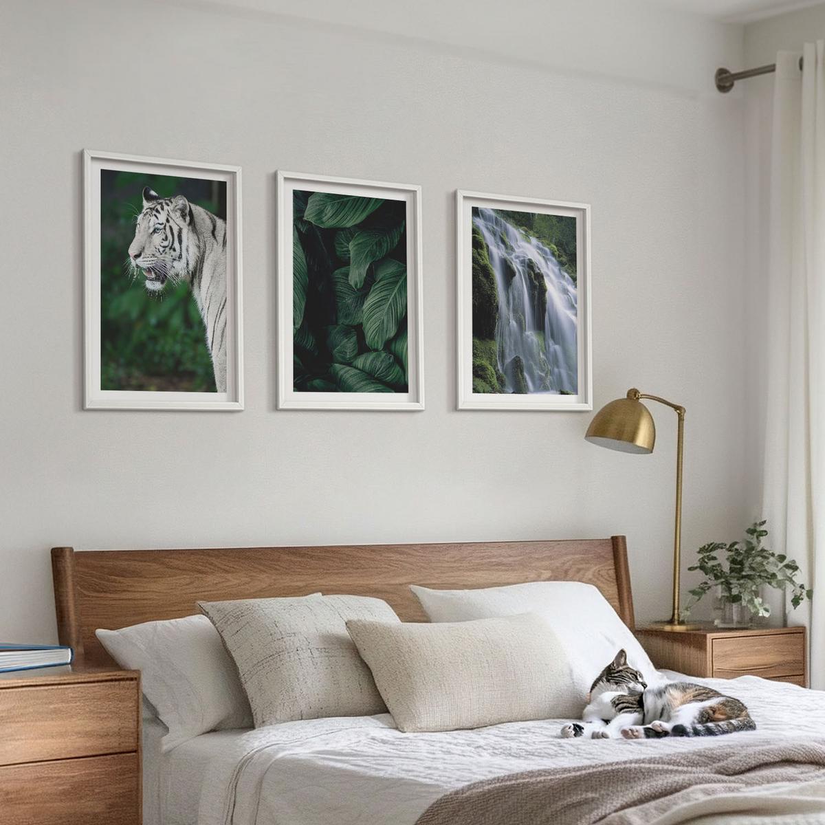 BILDER SET 3er Set - 40x60 cm Weißer Rahmen - Wasserfall aus weißen Tigerblättern - Weiß, Kunststoff (40/60cm) - TULUP