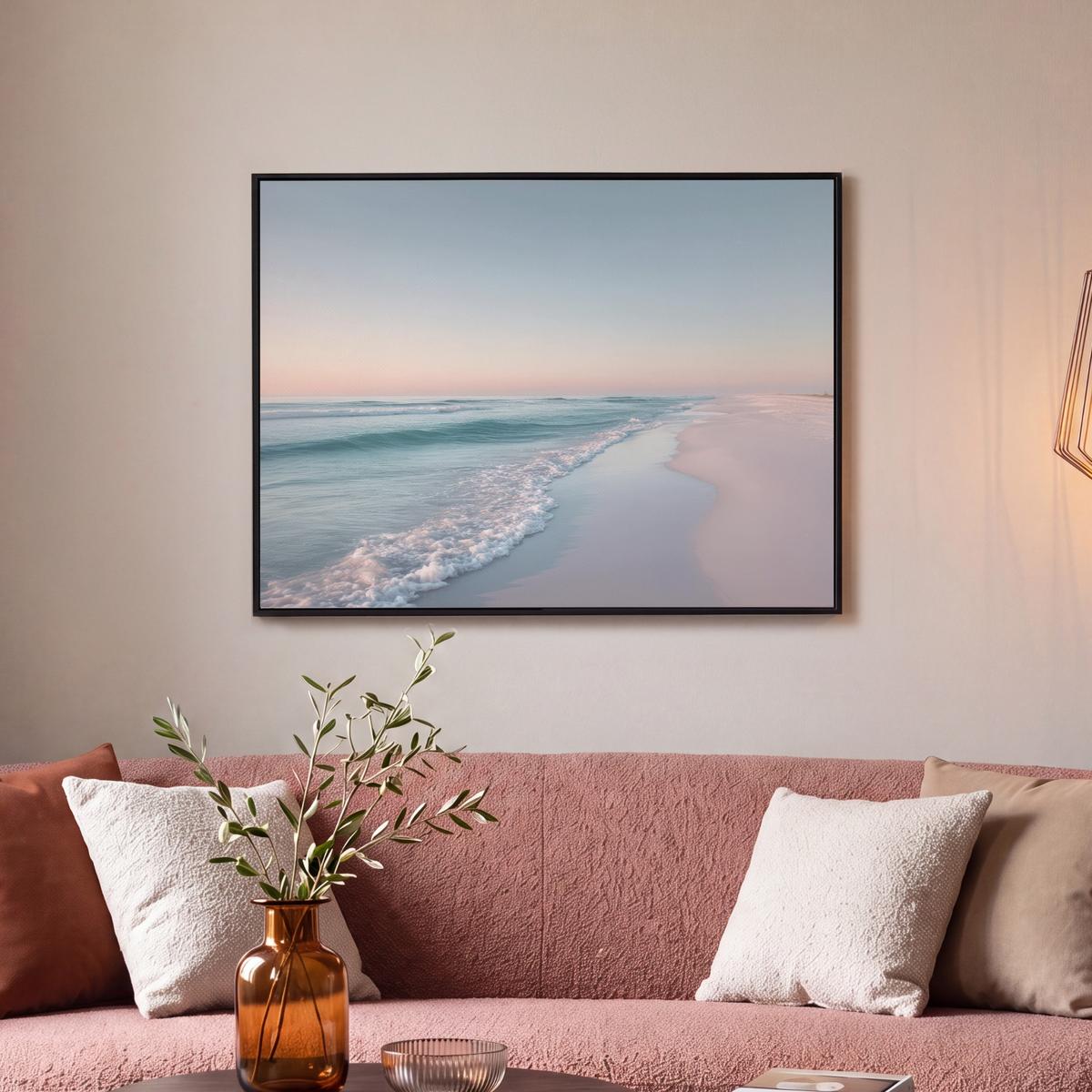 LEINWAND Bilder mit Rahmen - Küstenlinie - Pastell - Wasser - 70x50 - Pastellblau, Textil (70/50cm) - MuchoWow