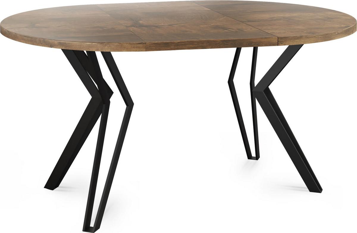 ESSTISCH Revena runder ausziehbarer, Lefkas Eiche 100-180/100/76 cm - Alteiche/Schwarz, Holzwerkstoff/Metall (100/180/76cm) - WFL GROUP
