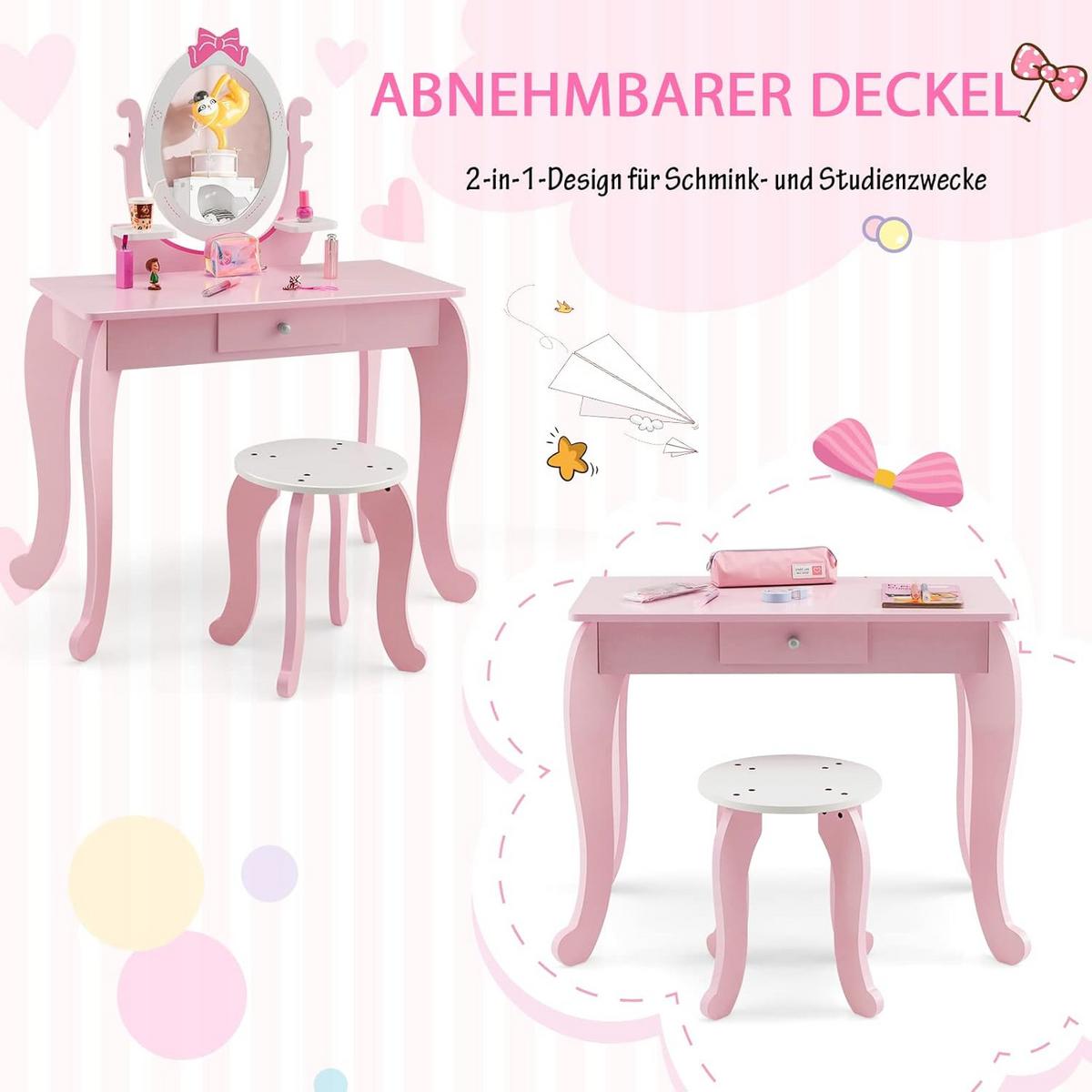SCHMINKTISCH Set für Kinder Pink - Pink, Holz (70/101/34cm) - COSTWAY