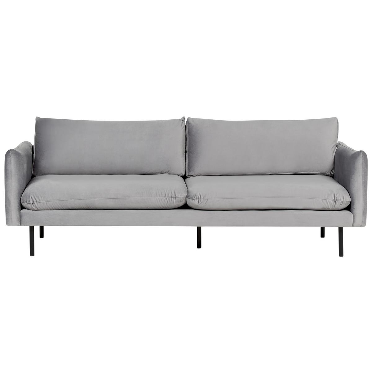 SOFA-SET 5-Sitzer Samtstoff Grau mit Ottomane Vinterbro - Dunkelgrau/Schwarz, Textil (220/85/85cm) - Beliani