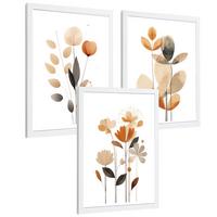 POSTER 3er-Set Wandbilder Orange Blumen modern Wohnzimmer Deko, Schlafzimmer, Küche, Badezimmer Weißer Rahmen A3 - Weiß, Papier (29.7/1/42cm) - Nacnic