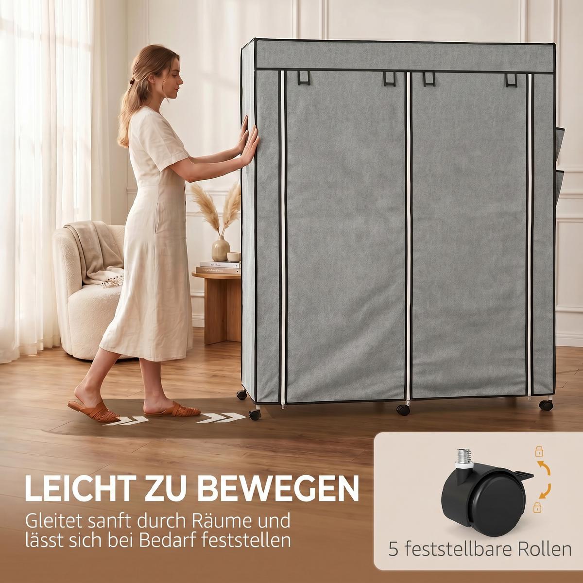STOFFSCHRANK Stahl Vliesstoff Dunkelgrau - Dunkelgrau, Textil/Metall (42.5/167/166cm) - HOMCOM