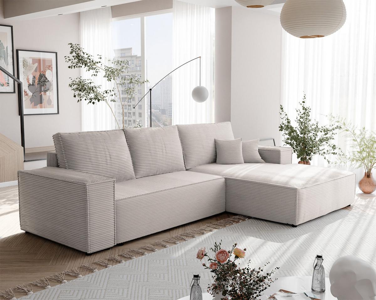 ECKSOFA NOVA Rechts mit Schlaffunktion und Bettkasten Creme - Creme, Kunststoff/Textil (294/185cm) - Idohome
