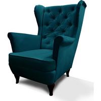 CHESTERFIELD-SESSEL Falco türkis mit Holzbeinen - Türkis/Wengefarben, Holz/Textil (82/102/92cm) - Beautysofa