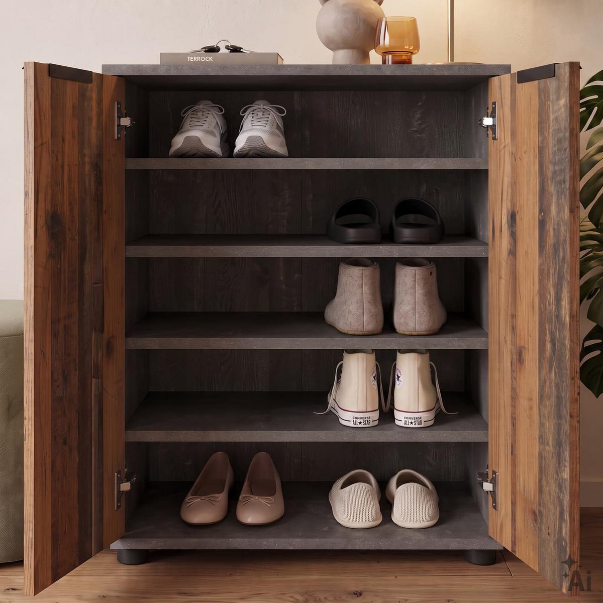 SCHUHSCHRANK LENNIS Old Style/Beton dunkel - Dunkelgrau/Dunkelbraun, Holzwerkstoff (60/70/35cm) - CARO-Möbel