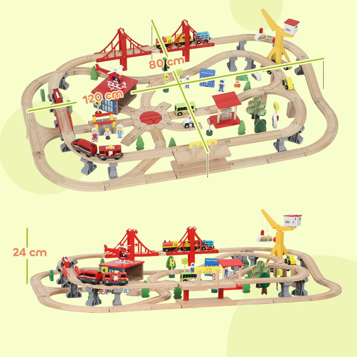 HOLZEISENBAHN-SET Buchenholz Metall Mehrfarbig - Multicolor, Holz (80/24/120cm) - AIYAPLAY