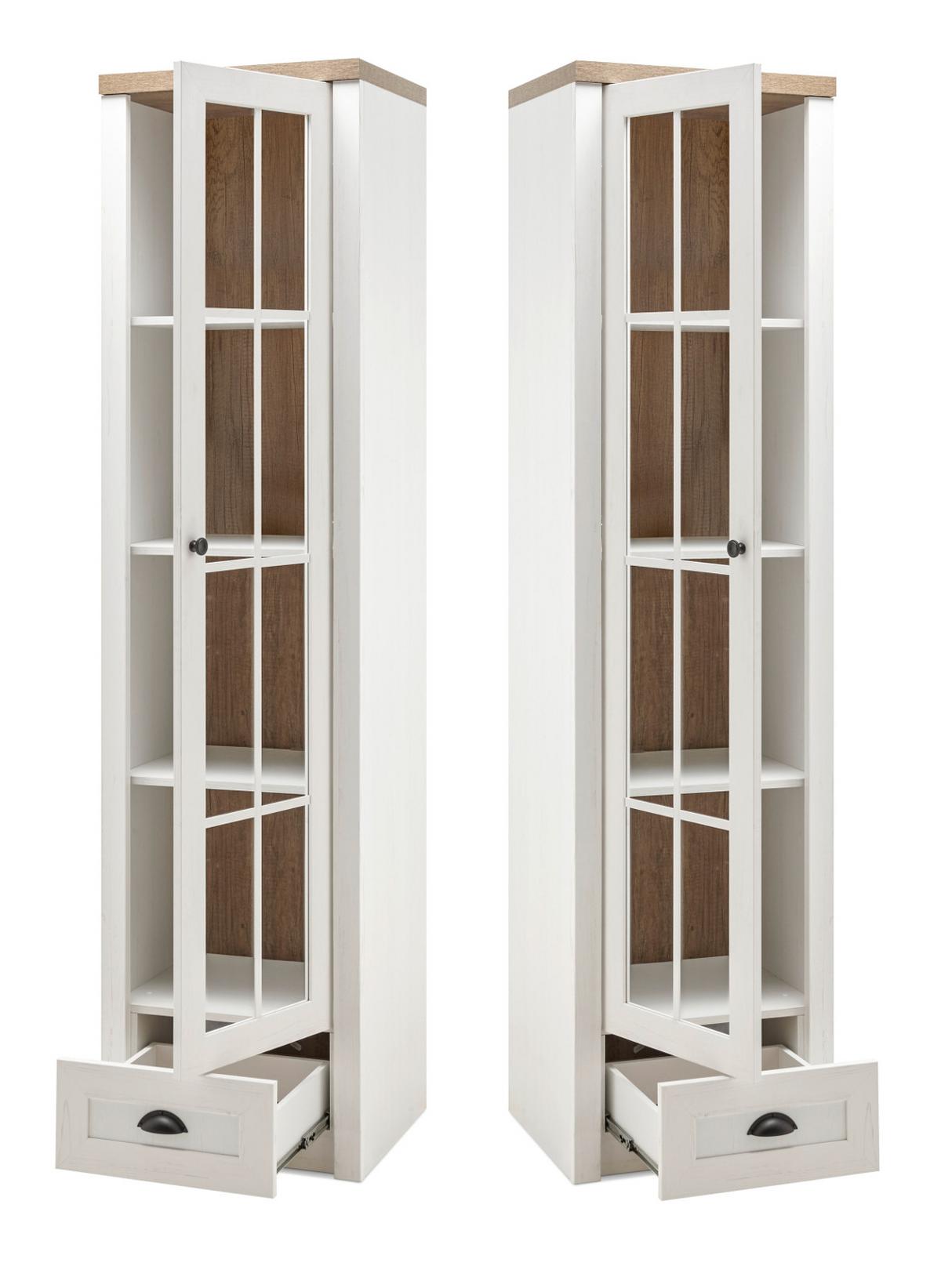 VITRINE weiß Pinie, Eiche hell Landhaus, Vitrinenschrank 50 x 198 cm - Eichefarben/Anthrazit, Holzwerkstoff/Metall (50/198/43cm) - Furn.Design