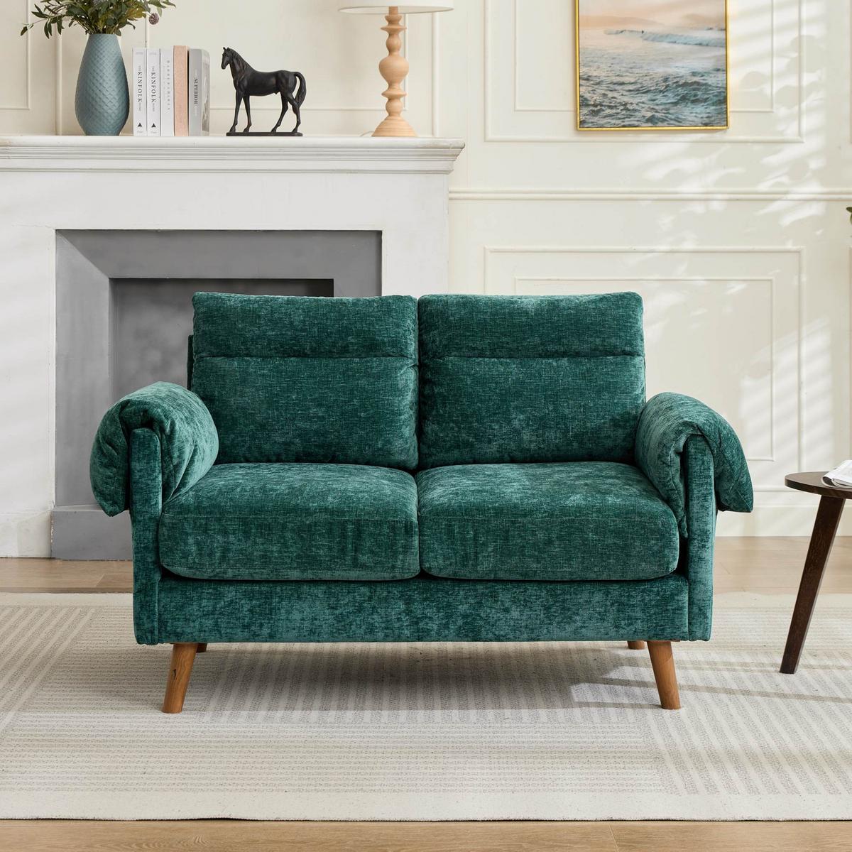 2-SITZER-SOFA aus smaragdgrünem chenille, kompakt und platzsparend - Grün, Textil (70/85/124cm) - Urban Meuble