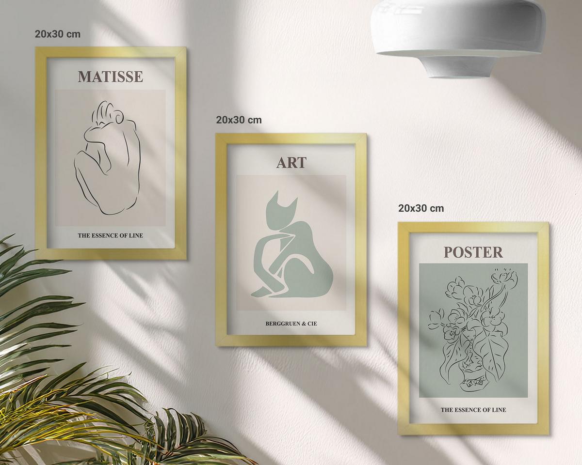BILDER SET 3er Set - 20x30 cm Goldrahmen - Matisse Grün Beige Poster - Goldfarben, Kunststoff (20/30cm) - TULUP
