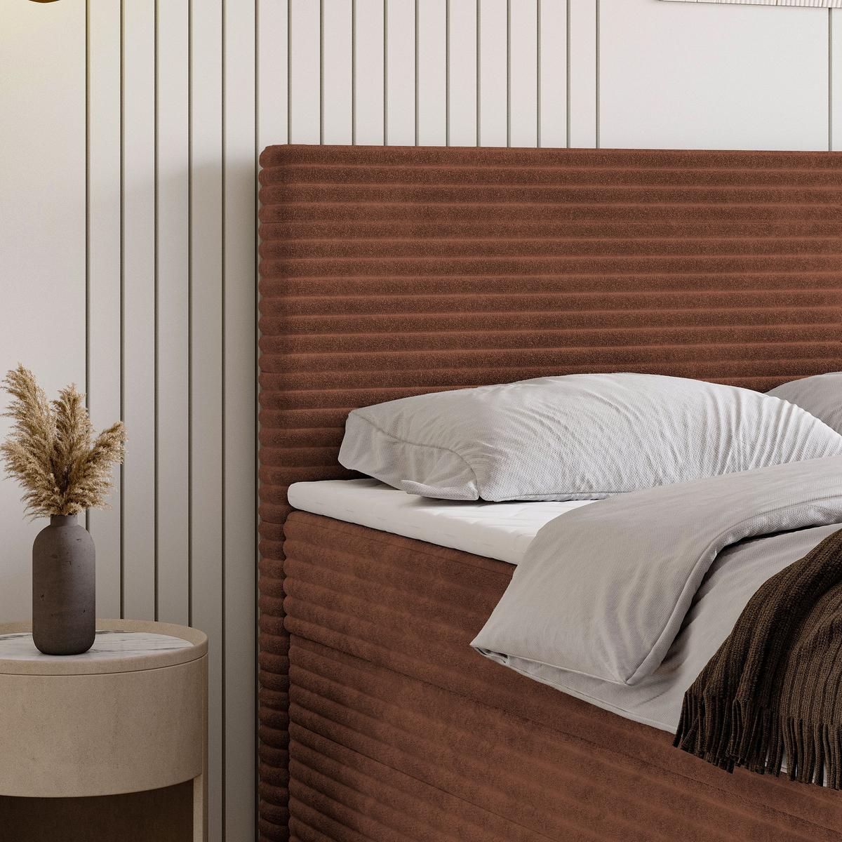BOXBETT NOLEN 160x200 cm mit Matratze und Topper - Braun - Braun, Holz (160/200cm) - MASSENO