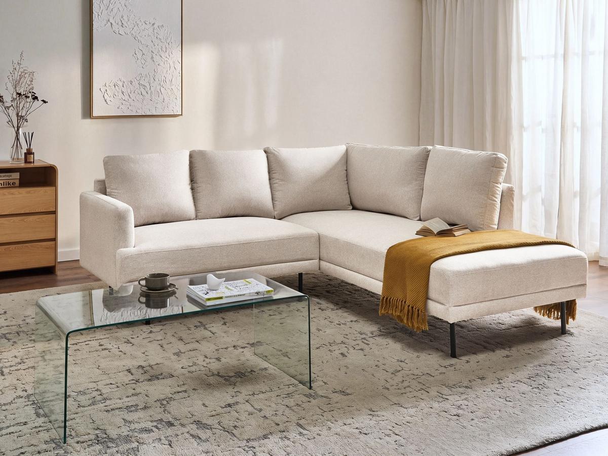 ECKSOFA 4-Sitzer Stoff Hellbeige linksseitig Breda - Beige/Schwarz, Textil (210/200cm) - Beliani