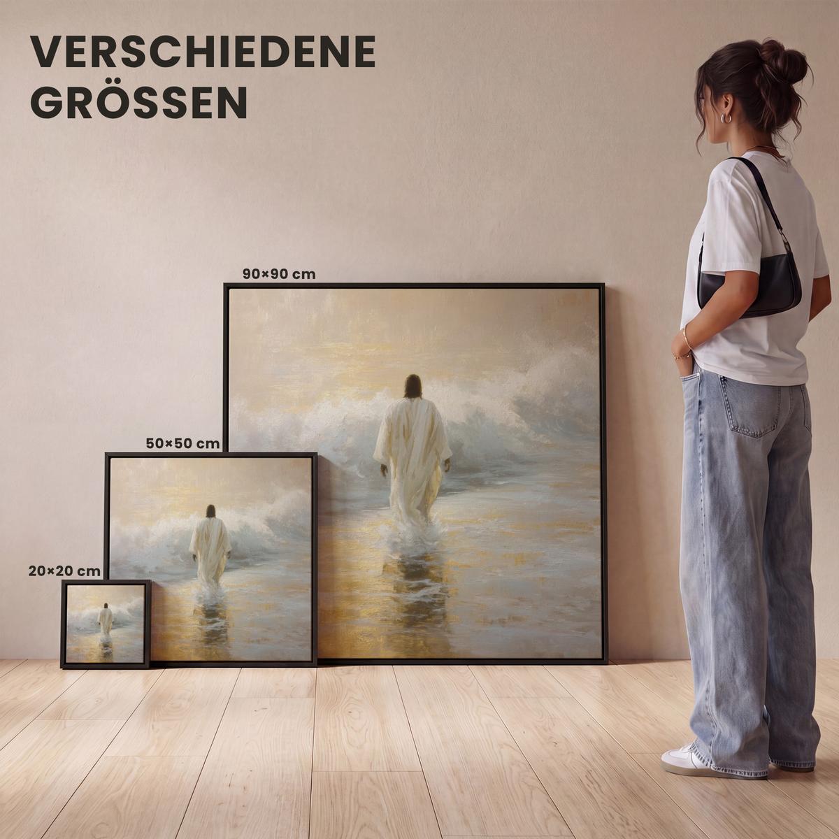 LEINWAND Bilder mit Rahmen - Gemälde - Welle - Jesus - Abstrakt - 50x50 - Goldfarben, Textil (50/50cm) - MuchoWow