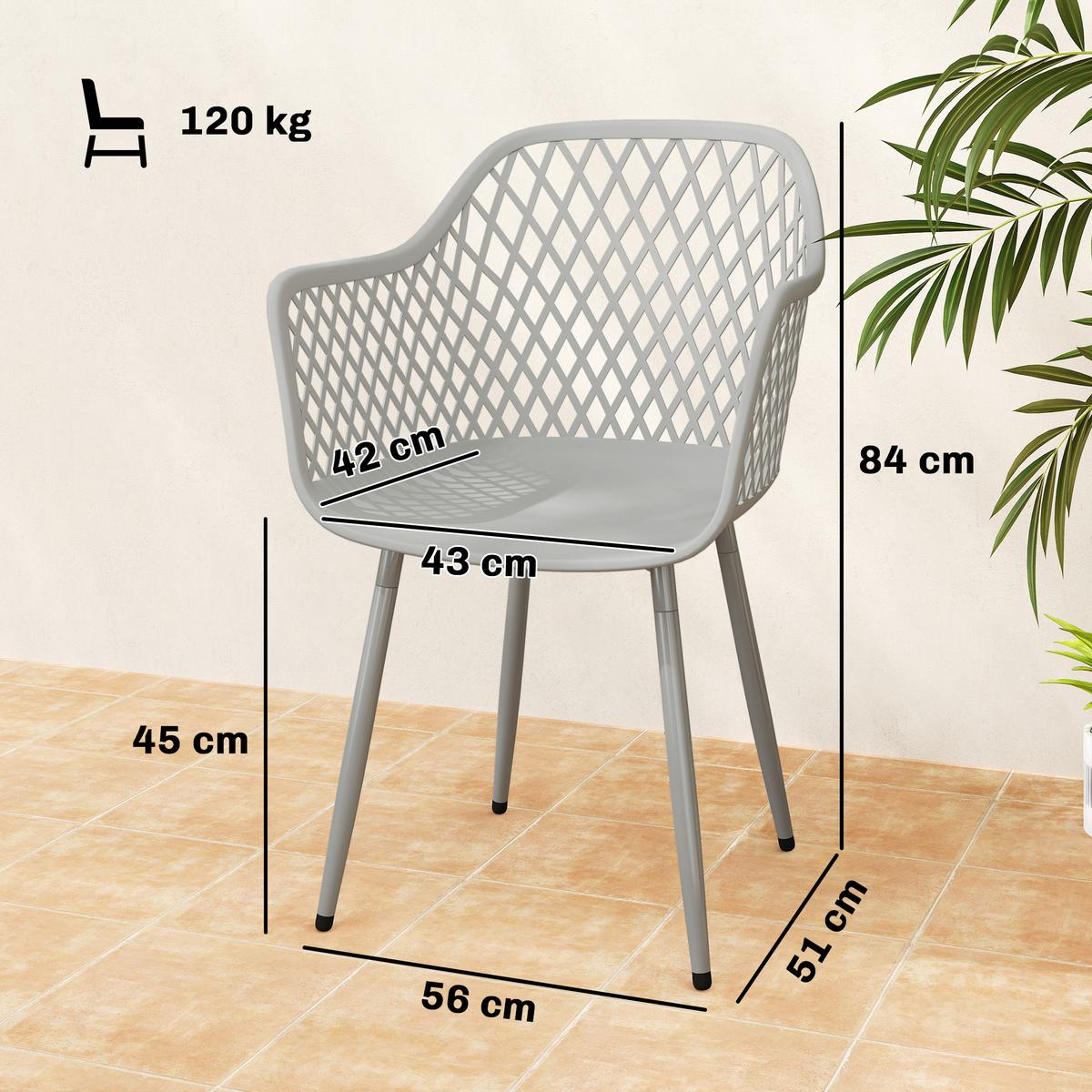 GARTENSTÜHLE 4er Set Metall Kunststoff Grau - Grau, Kunststoff/Metall (51/84/56cm) - Outsunny