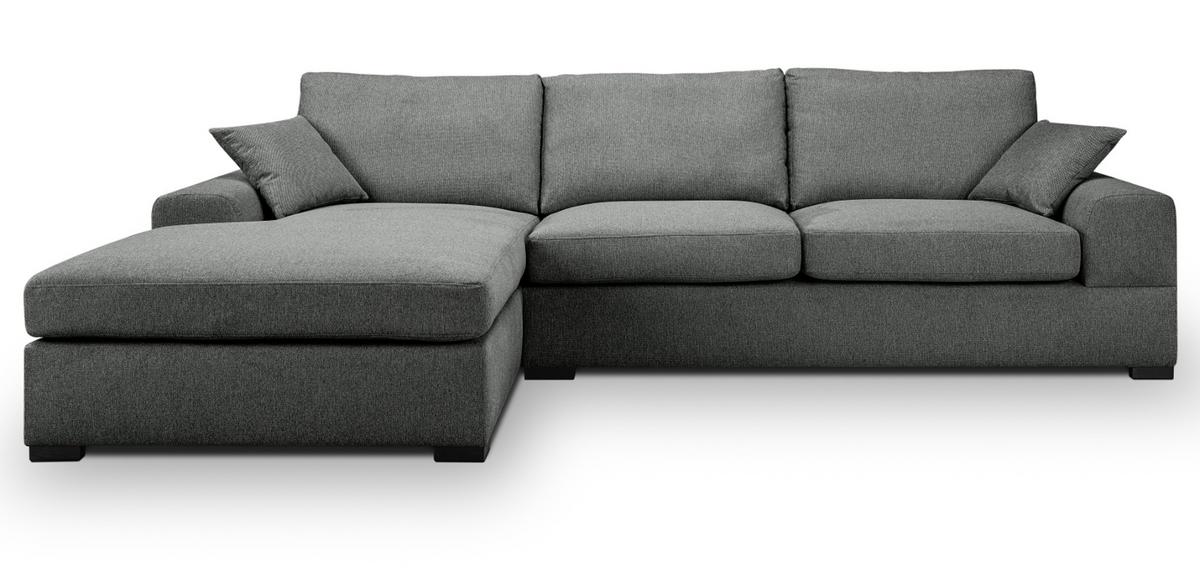 SOFA grau Strukturstoff 308 cm, Ecksofa 5-Sitzer, L-Sofa Ottomane links - Schwarz/Grau, Holz/Textil (308/186cm) - Inn.Furn