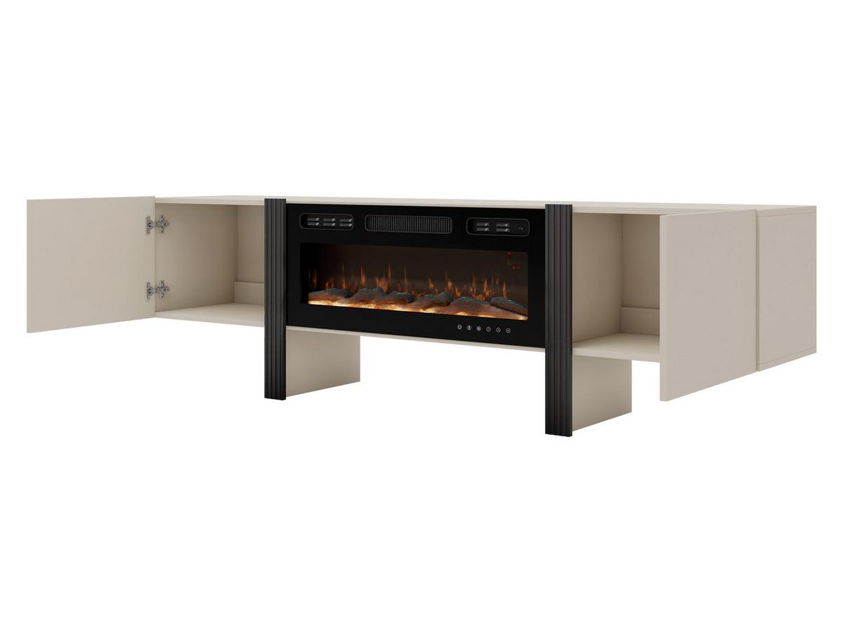 TV-LOWBOARD 200 2D Tore 05 mit Kamin - Kaschmir/Schwarz, Holzwerkstoff (200/58/41cm) - MIRJAN24