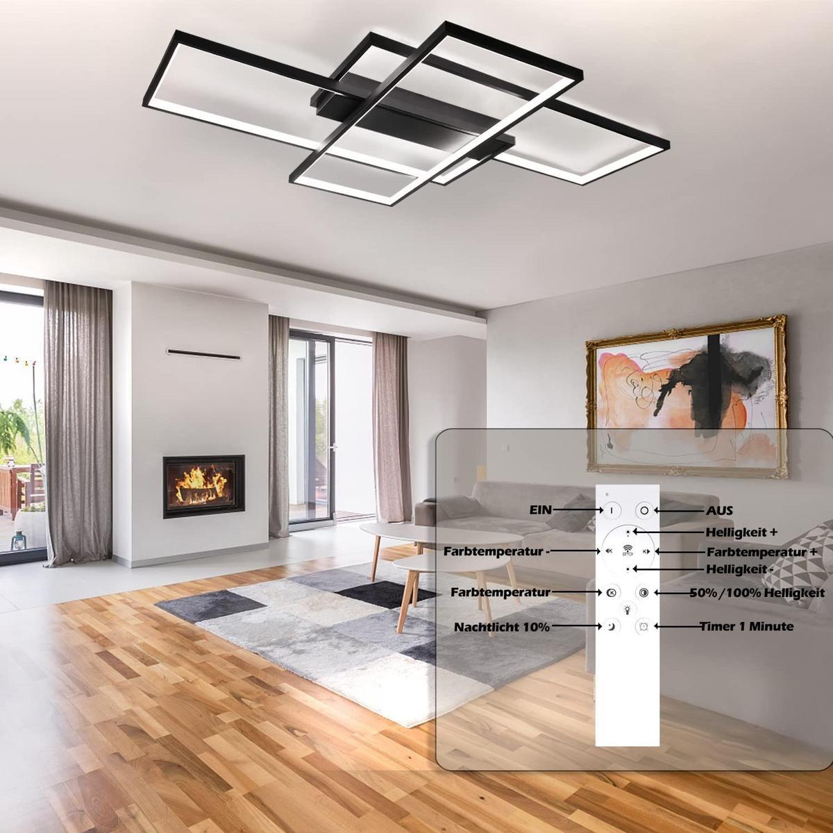 LED-DECKENLEUCHTE Caroline 100/70/8 cm - Schwarz, Metall (100/70/8cm) - ZMH